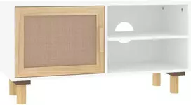TV staliukas Televizoriaus spintelė, balta, 80x30x40cm, pušis ir ratanas