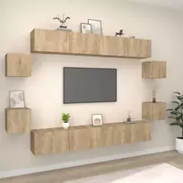 TV staliukas Televizoriaus spintelių komplektas, 8 dalių, ąžuolo, mediena