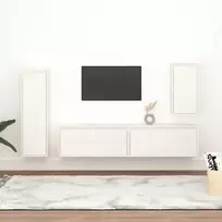 TV staliukas Televizoriaus spintelės, 4vnt., baltos, pušies medienos masyvas