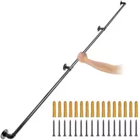 Vamzdinis turėklas laiptams 3.3 m, 200 kg, juodas plienas, industrinis stilius, vidaus/lauko, laiptų porankis, metalinis turėklas