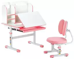 Vaikiškas mokomasis stalas ir kėdės komplektas, reguliuojamo aukščio, su knygų lentyna ir stalčiumi, rožinis vaikiškas stalas, ergonomiškas vaikiškas stalas