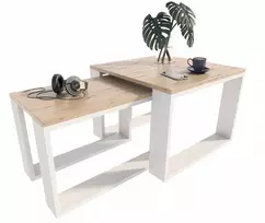 Ištraukiamų stalų komplektas kavos staliukas svetainei Loft ARTISAN Baltas