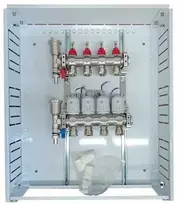 Hismart Šildymo Kolektorius - 4 Kilpos su Termo Aktuatoriais NC AC230V ir Srauto Matuokliais