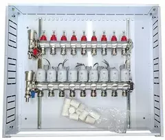 Hismart Šildymo Kolektorius - 9 Kilpos su Termoaktuatoriais NC AC230V 745x645x118mm