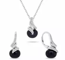 Brilio Silver Elegant jewelry set with dark pearls SET298WBC (pakabukas, pendant, earrings)