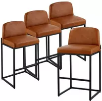 Aukštos baro taburetės, 4 vnt. komplektas, 68 cm PU odos virtuvės salos kėdės, modernios su atlošu, metalinėmis kojomis, rudos be porankių baro kėdės valgomajam