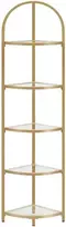 Songmics Kampinė lentyna, 5 pakopų stiklinė kampinė knygų lentyna, 29.5x29.5x163.2 cm, auksinė