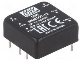 Converter: DC/DC | 10W | Uin: 36÷75V | 15VDC | Iout: 666mA | 1"x1",DIP