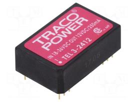 Converter: DC/DC | 3W | Uin: 18÷36V | Uout: 12VDC | Iout: 250mA | DIP24