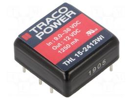 Converter: DC/DC | 15W | Uin: 9÷36V | 12VDC | Iout: 1250mA | 1"x1" | 15g