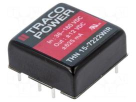 Converter: DC/DC | 15W | Uin: 36÷160V | Uout: 12VDC | Uout2: -12VDC