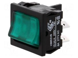 ROCKER | DPST | Pos: 2 | OFF-ON | 10A/250VAC | 10A/28VDC | green