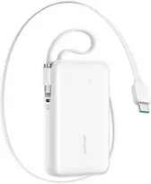 Joyroom JR-PR2 35W 10000mAh išorinė baterija su ištraukiamu USB-C laidu ir integruotu „Lightning“ laidu - Baltas