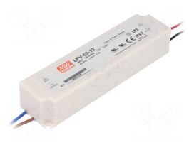 Power supply: switched-mode | LED | 60W | 12VDC | 5A | 90÷264VAC | IP67