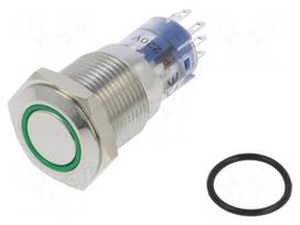 Switch: vandal resistant | DPDT | 3A/250VAC | IP67 | ON-(ON) | green