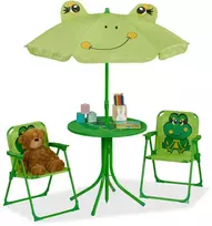 Relaxdays Vaikiškas stovyklavimo rinkinys, 49,5x49,5 cm stalas, 53x36x37,5 cm kėdės, Reguliuojamas skėtis, Daugiak spalvis
