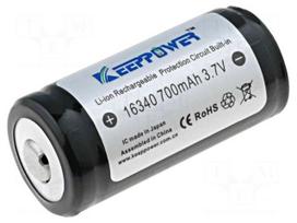 Re-battery: Li-Ion | 16340 | 3.7V | 650mAh | Ø16x36mm | 3A