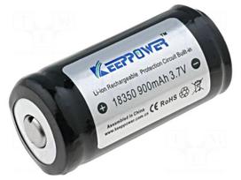 Re-battery: Li-Ion | 18350 | 3.7V | 900mAh | Ø18x39mm | 7A