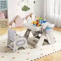 Promotions Vaikų stalas ir kėdžių komplektas, sulankstoma piešimo lenta, pilka ir balta, reguliuojama