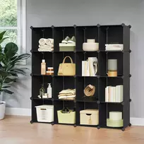 Songmics Modulinė lentyna 125x31x125 cm 16 kubelių juoda