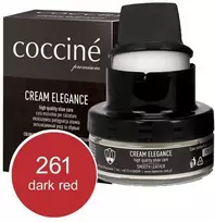 Tamsiai raudonas lygios odos maitinantis ir spalvą atnaujinantis batų kremas – Coccine Kreminis Elegance, tamsiai raudonas, 50 ml