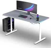ULTRADESK Biurko dla gracza QUEST, 140x70cm, 72-120cm, balta ir-pilka
