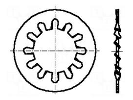 Washer | internally serrated | M2 | D=4.5mm | h=0.3mm | spring steel