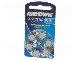 Battery: zinc air (ZnO2) | 1.45V | AC675,R1154,coin | Batt.no: 6