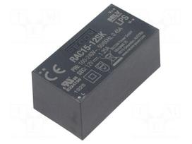 Converter: AC/DC | 15W | Uout: 12VDC | Iout: 1.67A | 86% | Mounting: PCB