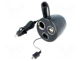 Cigarette lighter splitter | 10A | Sup.volt: 7÷12VDC | black | 1m