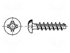 Screw | for plastic | 2,2x16 | Head: button | Phillips | steel | zinc