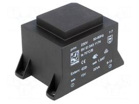 Transformer: encapsulated | 22VA | 230VAC | 15V | 1467mA | Mounting: PCB