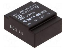 Transformer: encapsulated | 1VA | 230VAC | 15V | 67mA | Mounting: PCB