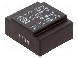 Transformer: encapsulated | 1VA | 115/115VAC | 21V | 21V | 23mA | 23mA