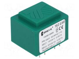 Transformer: encapsulated | 2VA | 230VAC | 15V | 20V | Mounting: PCB