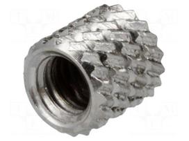 Threaded insert | brass | nickel | M4 | L: 5.9mm | Features: for plastic