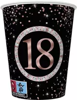 „Happy Birthday“ rožinio aukso spalvos popieriniai puodeliai „Happy Birthday“, 18 vnt., 8 vnt., po 250 ml