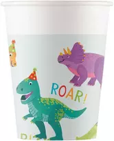 Dinozaurų vakarėlio popieriniai puodeliai, 8 vnt., 200 ml, FSC