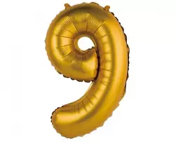 9 matinio aukso spalvos mini folijos balionas „Skaičiai auksinis“, 35 cm