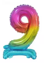 Spalvingas mini folijos balionas su skaičiumi 9 ir pagrindu, 38 cm