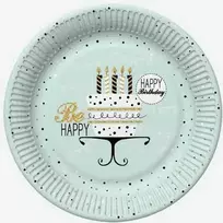 Mėtų spalvos „Su gimtadieniu“ popierinių lėkščių rinkinys, 8–18 cm