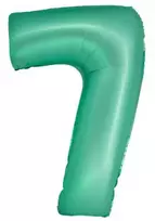 Mėtų spalvos folijos balionas „Skaičius 7“, 76 cm