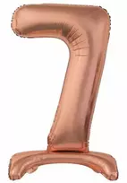 Rožinio aukso spalvos folijos balionas „Skaičius 7“ su pagrindu, 74 cm