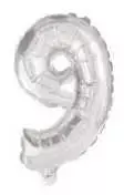 Skaičius sidabrinis, sidabrinis folijos balionas skaičius 9, 10 cm