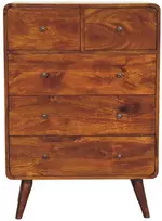 Artisan Furniture Lenktas Riešutmedžio komoda su 2 viršutiniais ir 3 apatiniais stalčiais