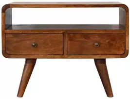 TV staliukas Artisan Furniture Lenkta Riešutmedžio Mini TV spintelė su 2 stalčiais