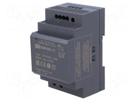 Power supply: DC/DC | 60W | 15VDC | 4A | 18÷75VDC | Mounting: DIN | 216g