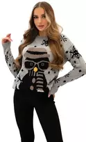 Moteriškas pilkas kalėdinis megztinis Snowman
