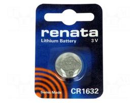 Battery: lithium | 3V | CR1632,coin | Batt.no: 1 | Ø16x3.2mm | 125mAh