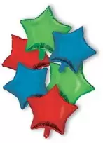 Spalva raudona, mėlyna, žalia, žvaigždėta folijos balionų rinkinys, 6 vnt., 46 cm